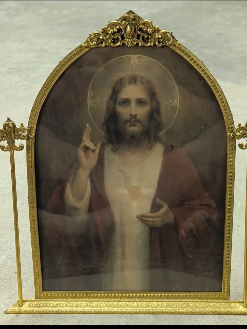 Gold Frame Religious Art Print in Brown and Cream